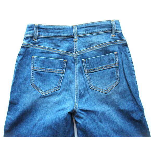 Elisabetta Franchi Palazzo Jeans 31" / Size 27 / Blue Button High Rise Wide Leg - Picture 9 of 11